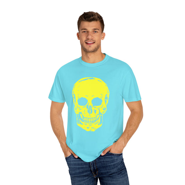 Vibrant Neon Yellow Skull Graphic T-Shirt - Unisex Garment-Dyed Tee for Casual Style