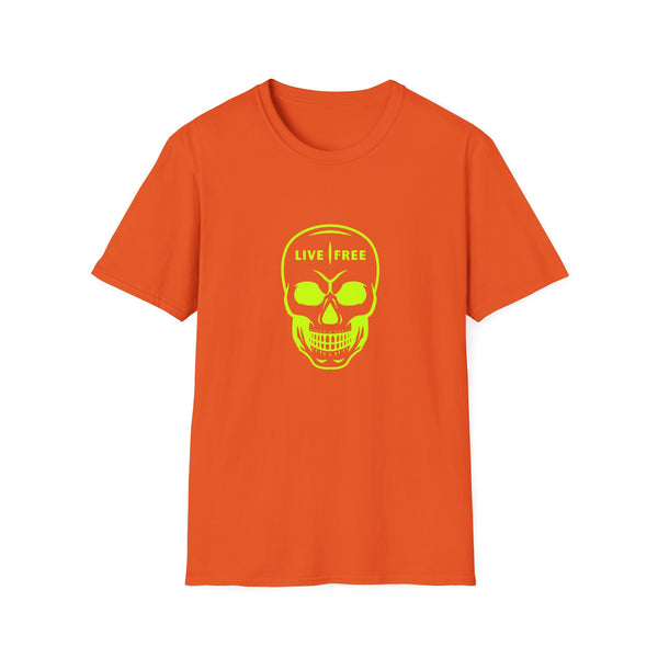 Neon Green Live Free Skull Unisex Softstyle T-Shirt - Edgy Graphic Tee