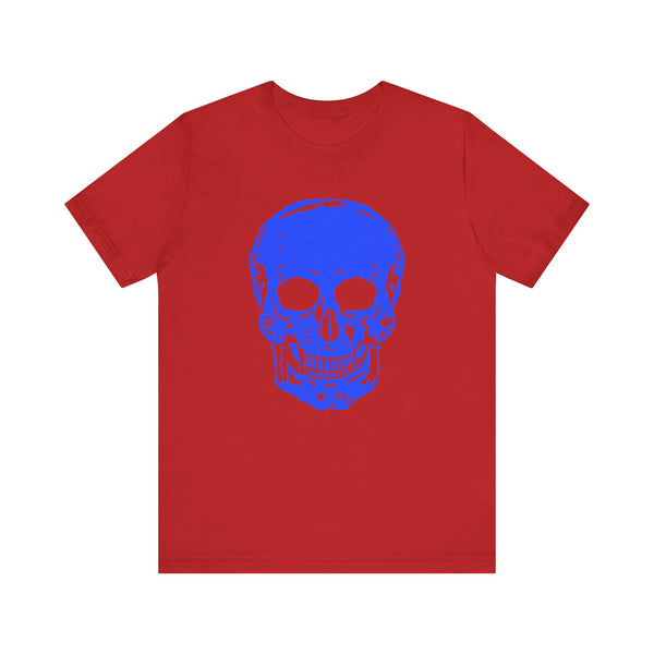 Neon Blue Skull Graphic Unisex Tee with 'Fugitive.' Text