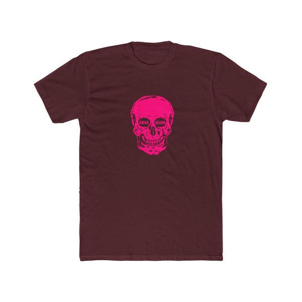 Fugitive Neon Pink Free Mind Skull Graphic Tee - Unisex Cotton Crew Shirt