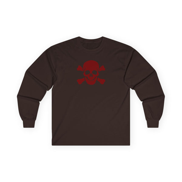 Unisex Long Sleeve Tee - BURGUNDY Skull  and Crossbones Long Sleeved Tee Shirt