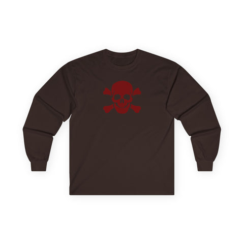Unisex Long Sleeve Tee - BURGUNDY Skull  and Crossbones Long Sleeved Tee Shirt