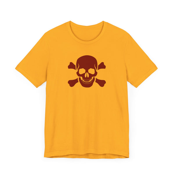 BURGUNDY Fugitive Skull and Crossbones Graphic Tee - Unisex Jersey Short Sleeve T-Shirt