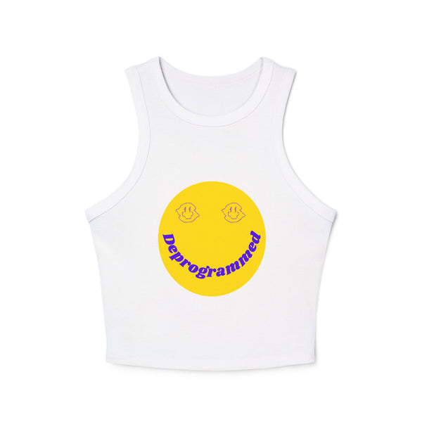 Deprogrammed Smiley Women's Micro Rib Racer Tank Top - Fun Summer Style