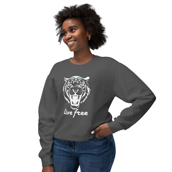 Unisex Lightweight Crewneck Sweatshirt - 'Live Free' Tiger Design