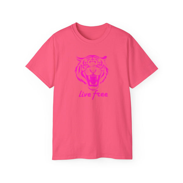 Neon Pink Live Free Tiger Graphic Tee - Unisex Ultra Cotton T-Shirt