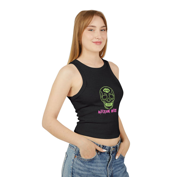 Edgy Women's Graphic Crop Tank Top - Break Free Skull Design