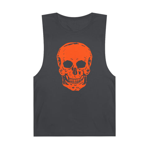 Neon Orange Skull Graphic Unisex Tank Top - 'Fugitive' Design