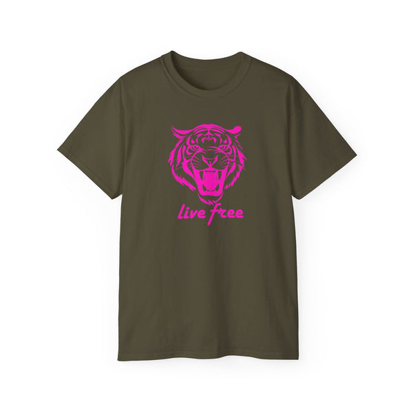 Neon Pink Live Free Tiger Graphic Tee - Unisex Ultra Cotton T-Shirt