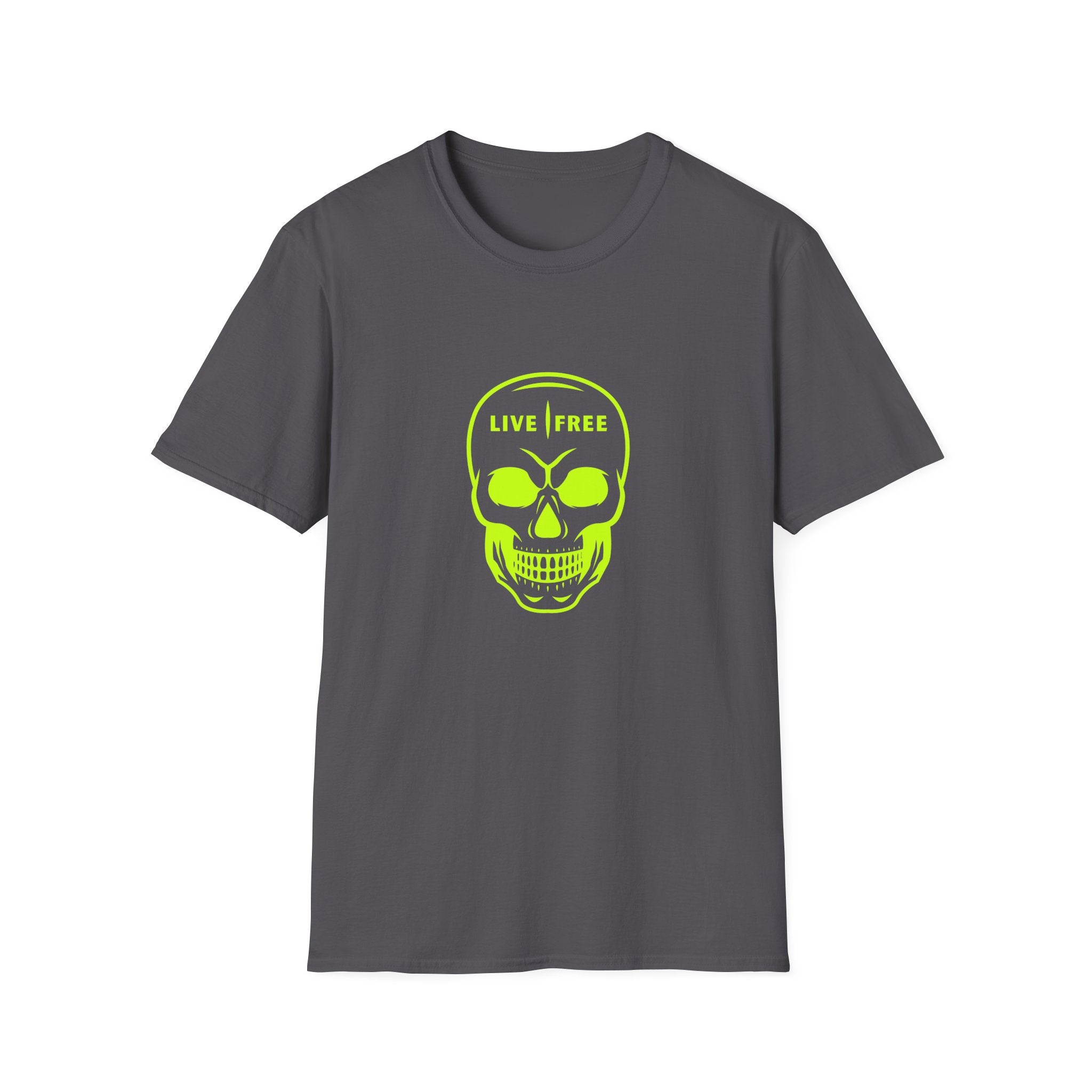Neon Green Live Free Skull Unisex Softstyle T-Shirt - Edgy Graphic Tee