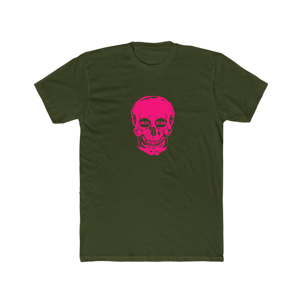 Fugitive Neon Pink Free Mind Skull Graphic Tee - Unisex Cotton Crew Shirt