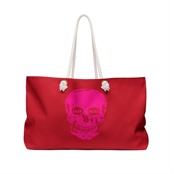 Neon Pink Skull FREE MIND Graphic Weekender Bag - Bold Red Travel Tote for Weekend Getaways