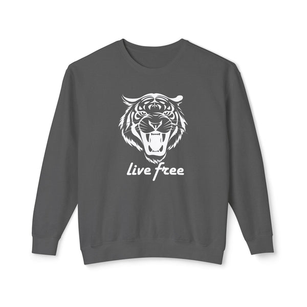 Unisex Lightweight Crewneck Sweatshirt - 'Live Free' Tiger Design