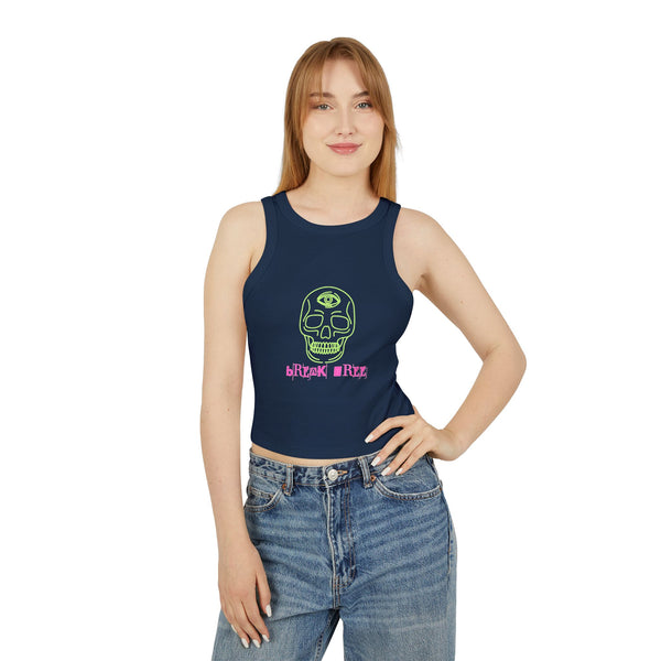 Edgy Women's Graphic Crop Tank Top - Break Free Skull Design