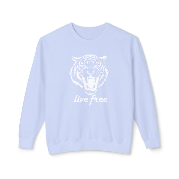Unisex Lightweight Crewneck Sweatshirt - 'Live Free' Tiger Design