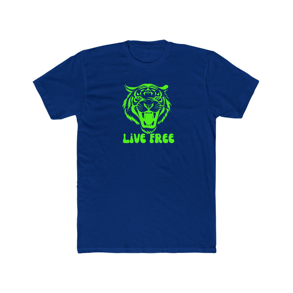 Live Free Neon Green Tiger Graphic Unisex Cotton Crew Tee