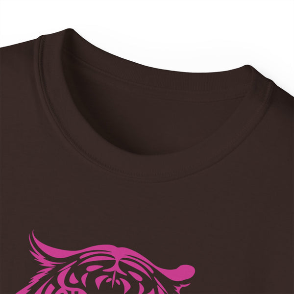 Fugitive Tees- Pink “Live Free” Jumbo Retro Roaring Tiger Head Graphic Tee