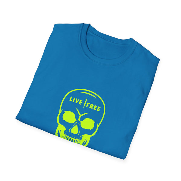 Neon Green Live Free Skull Unisex Softstyle T-Shirt - Edgy Graphic Tee