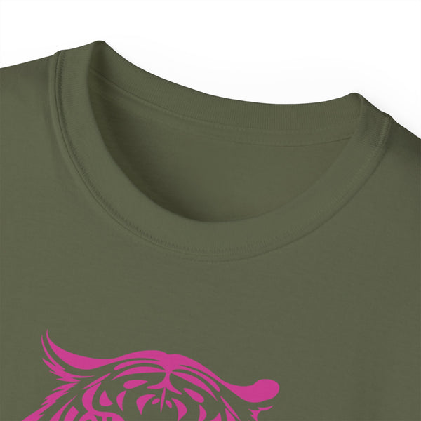 Fugitive Tees- Pink “Live Free” Jumbo Retro Roaring Tiger Head Graphic Tee