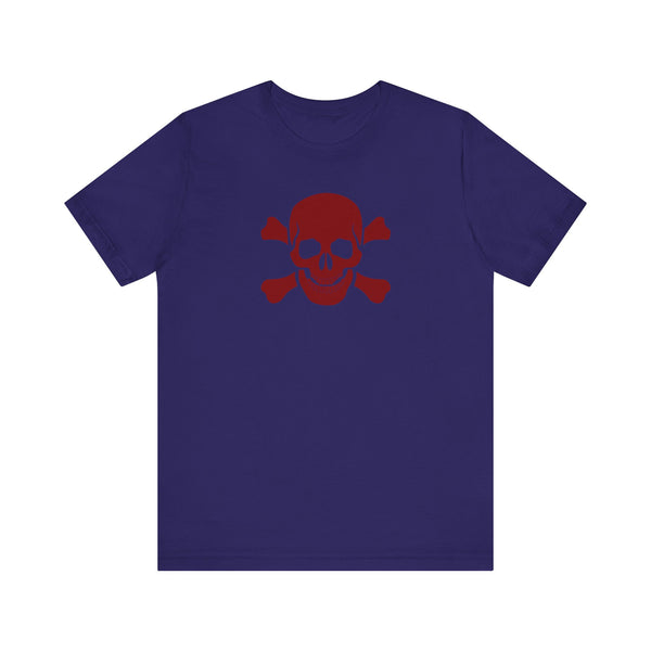 BURGUNDY Fugitive Skull and Crossbones Graphic Tee - Unisex Jersey Short Sleeve T-Shirt
