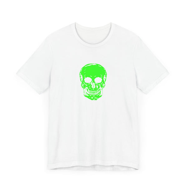 Chic Neon Lime Green Skull Graphic Tee - 'Fugitive.' Unisex Jersey T-Shirt