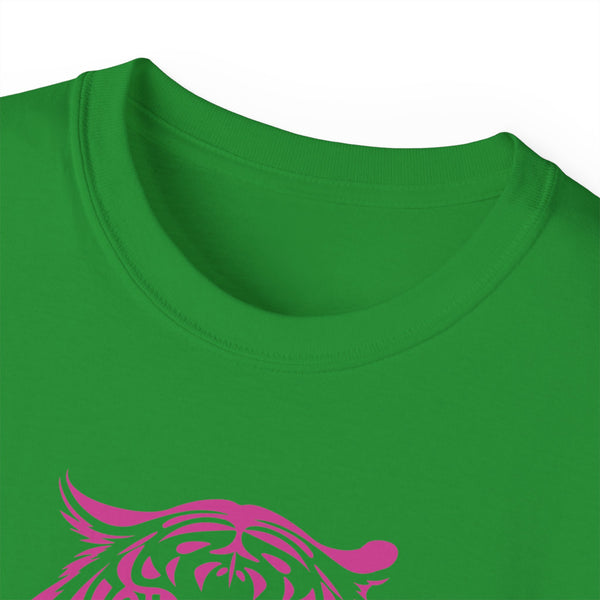 Fugitive Tees- Pink “Live Free” Jumbo Retro Roaring Tiger Head Graphic Tee