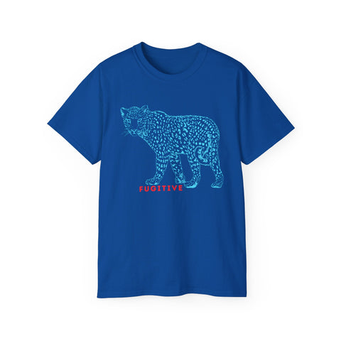 Unisex cotton tee with Fugitive Bear graphic, casual animal lover gift.