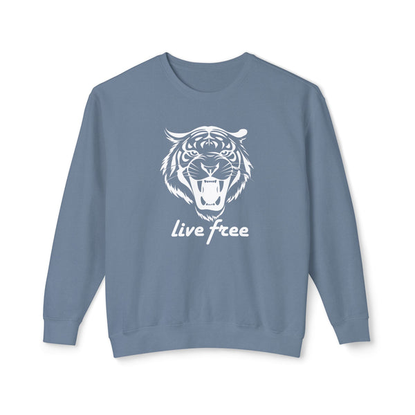 Unisex Lightweight Crewneck Sweatshirt - 'Live Free' Tiger Design