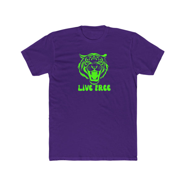 Live Free Neon Green Tiger Graphic Unisex Cotton Crew Tee