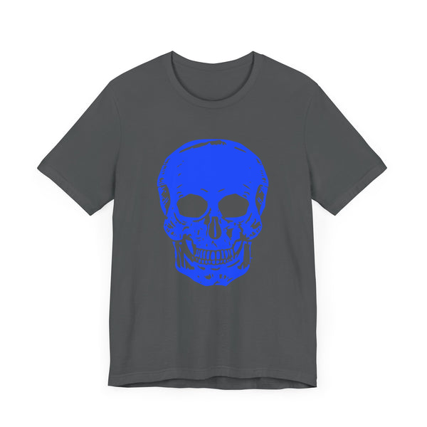 Neon Blue Skull Graphic Unisex Tee with 'Fugitive.' Text