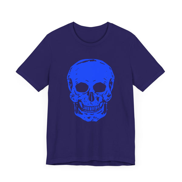 Neon Blue Skull Graphic Tee - Fugitive Statement T-shirt for Bold Style
