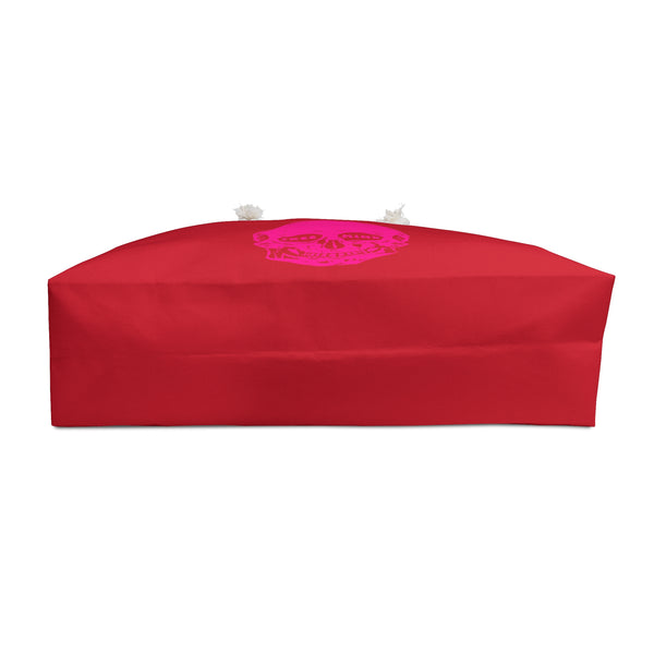 Neon Pink Skull FREE MIND Graphic Weekender Bag - Bold Red Travel Tote for Weekend Getaways