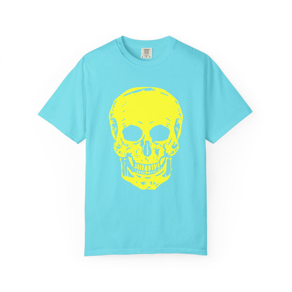 Vibrant Neon Yellow Skull Graphic T-Shirt - Unisex Garment-Dyed Tee for Casual Style