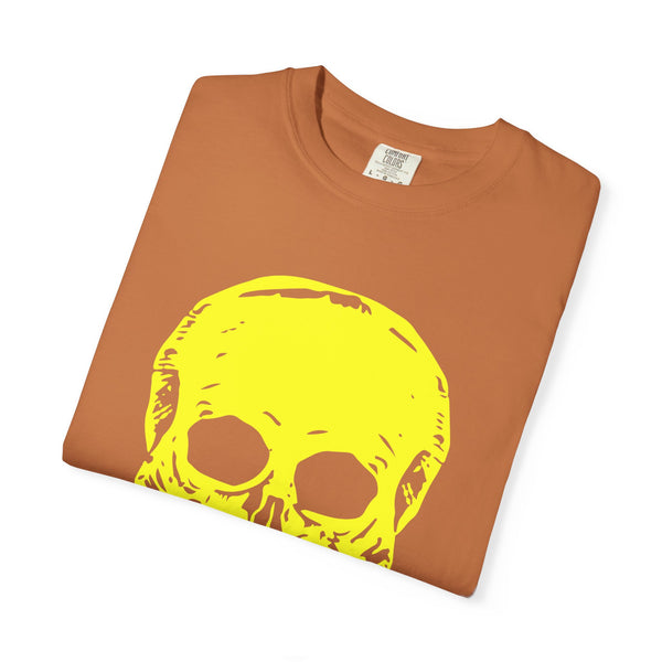 Vibrant Neon Yellow Skull Graphic T-Shirt - Unisex Garment-Dyed Tee for Casual Style