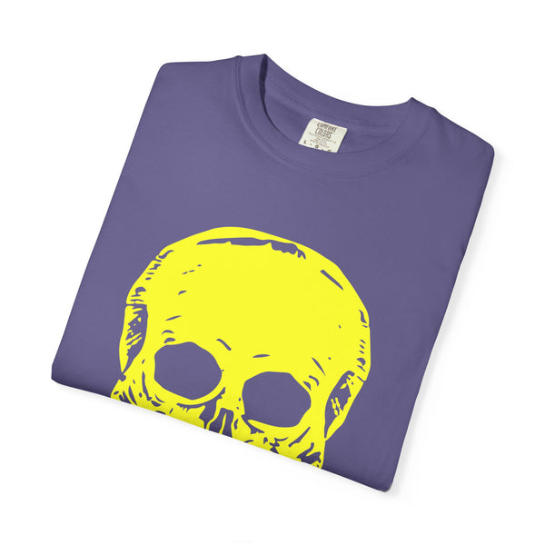 Vibrant Neon Yellow Skull Graphic T-Shirt - Unisex Garment-Dyed Tee for Casual Style