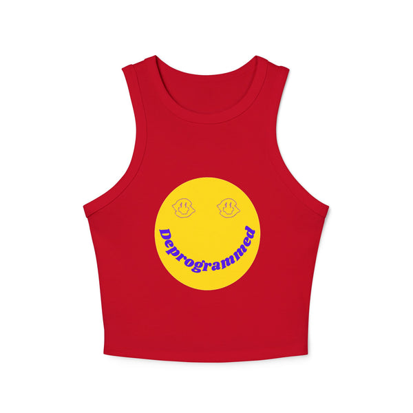 Deprogrammed Smiley Women's Micro Rib Racer Tank Top - Fun Summer Style