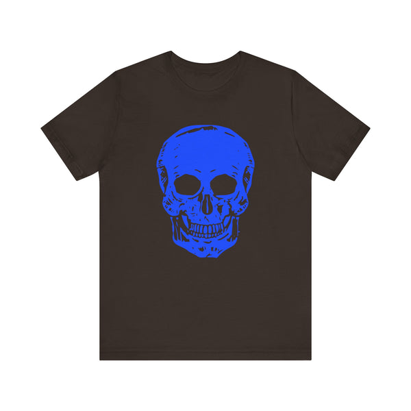 Neon Blue Skull Graphic Unisex Tee with 'Fugitive.' Text