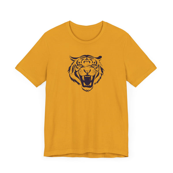 Dark Navy Blue Tiger Graphic Tee - Unisex Short Sleeve Shirt with 'Fugitive' Design