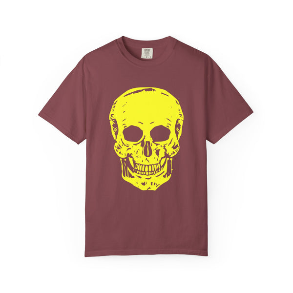 Vibrant Neon Yellow Skull Graphic T-Shirt - Unisex Garment-Dyed Tee for Casual Style