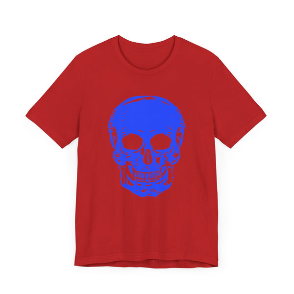 Neon Blue Skull Graphic Unisex Tee with 'Fugitive.' Text