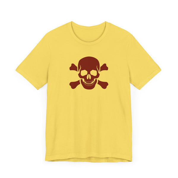 BURGUNDY Fugitive Skull and Crossbones Graphic Tee - Unisex Jersey Short Sleeve T-Shirt