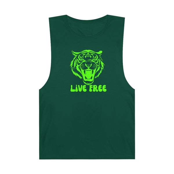 Live Free Neon Green Tiger Unisex Tank Top - Bold Graphic Tee for Adventure Seekers