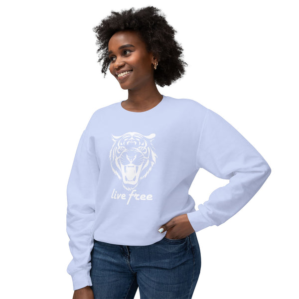 Unisex Lightweight Crewneck Sweatshirt - 'Live Free' Tiger Design