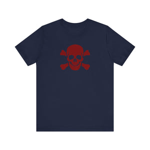BURGUNDY Fugitive Skull and Crossbones Graphic Tee - Unisex Jersey Short Sleeve T-Shirt
