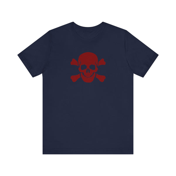 BURGUNDY Fugitive Skull and Crossbones Graphic Tee - Unisex Jersey Short Sleeve T-Shirt