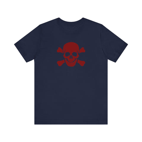 BURGUNDY Fugitive Skull and Crossbones Graphic Tee - Unisex Jersey Short Sleeve T-Shirt