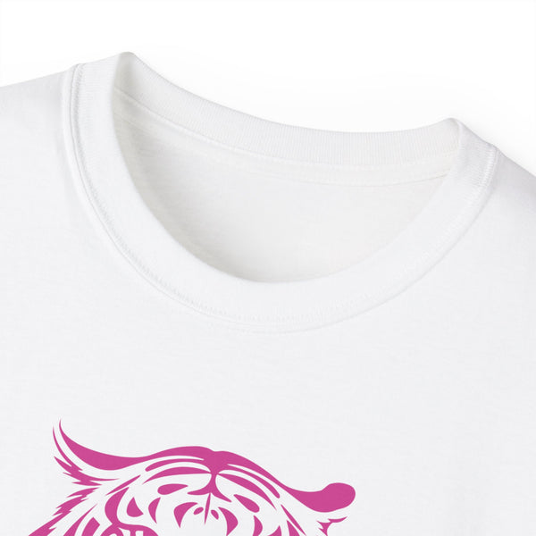Fugitive Tees- Pink “Live Free” Jumbo Retro Roaring Tiger Head Graphic Tee