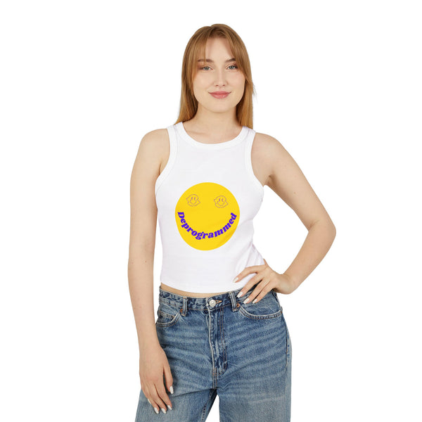 Deprogrammed Smiley Women's Micro Rib Racer Tank Top - Fun Summer Style