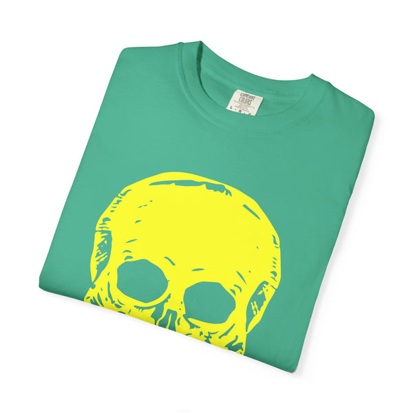 Vibrant Neon Yellow Skull Graphic T-Shirt - Unisex Garment-Dyed Tee for Casual Style