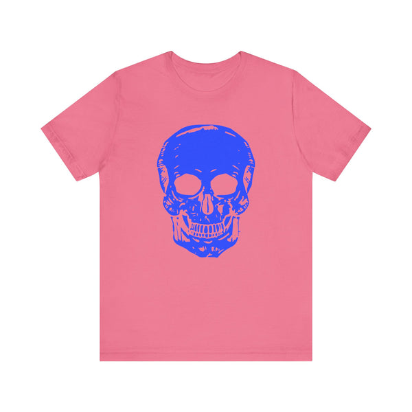 Neon Blue Skull Graphic Tee - Fugitive Statement T-shirt for Bold Style